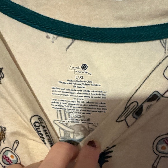 Secret Treasures Cream Pajama Top with Red and Green Accents - Picture 4 of 4